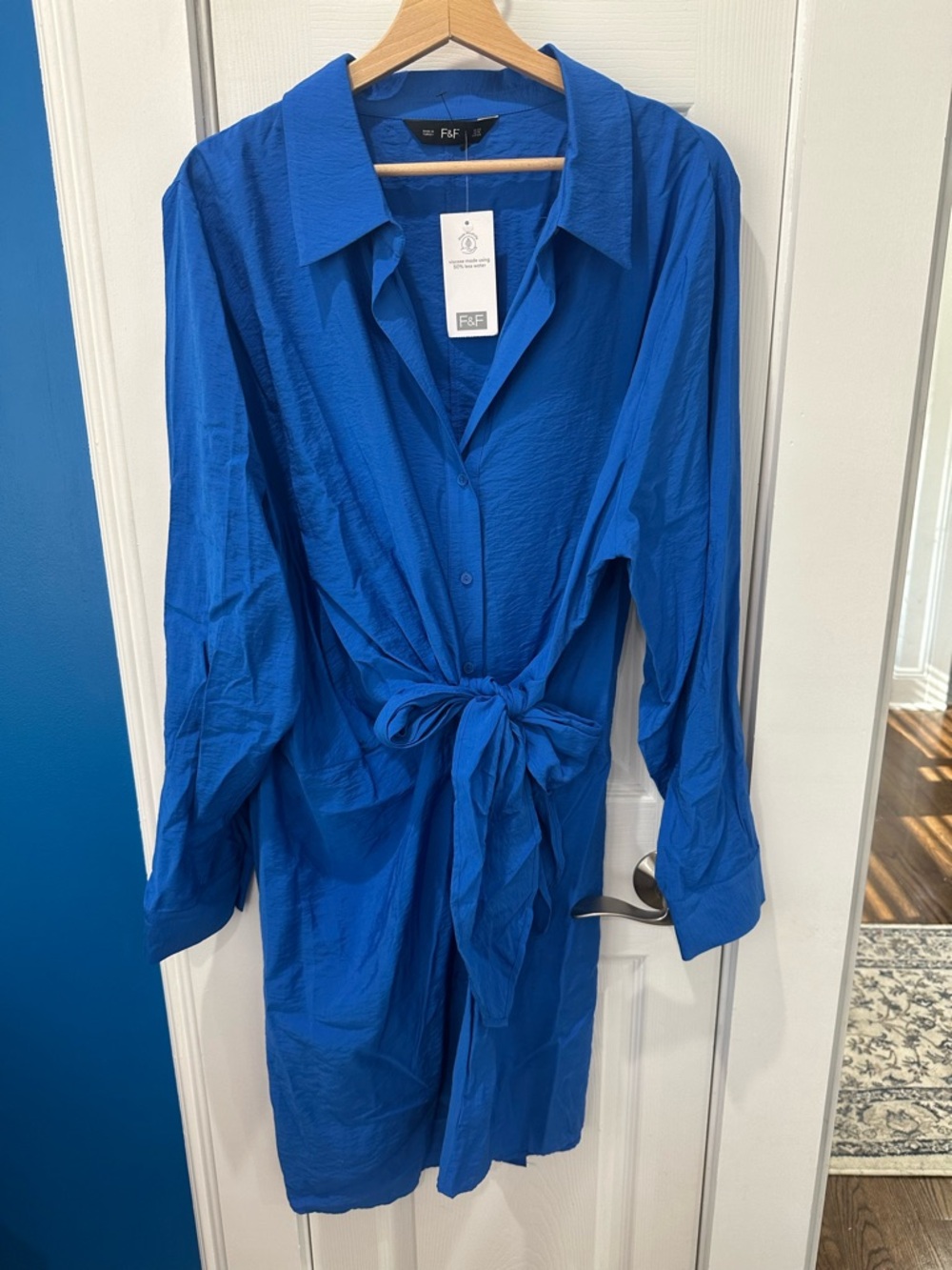 F&F Royal Blue Tie-Waist Shirtdress